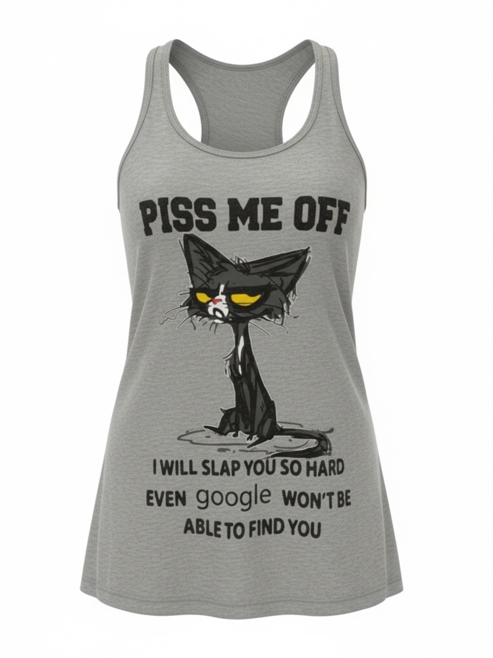 Bella Canvas Gray Crop Tank with Black Cat Graphic and Yellow Eyes